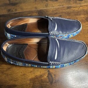 Robert Graham Haggard Penny Loafers Mens Leathers Navy Plaid Slip On